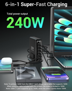 <span class=keywords><strong>Chargeur</strong></span> 240W 6 ports Hub de suralimentation 6 ports Station d'alimentation à charge rapide 100W Max Vente en gros d'usine pour ordinateurs portables Ipone15/16 <span class=keywords><strong>huawei</strong></span> - Product Image 4