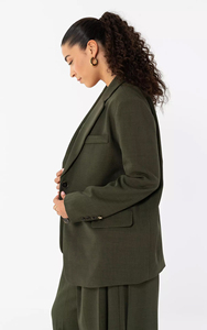 Blazer Verde Oscuro Oversize Personalizado para <span class=keywords><strong>Mujer</strong></span> 2026, Chaqueta de Traje de Oficina con Dos Botones y Hombros Reforzados, Abrigo Casual Vintage OEM/ODM - Product Image 2