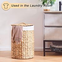 Panier à linge rond en jacinthe d'eau Yulin Jiafu avec couvercle, panier en osier tissé à la main avec poignées pour vêtements sales