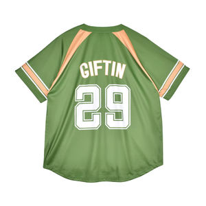 Custom <b>Mesh</b> 2 Button Down Baseball Jersey Youth V Neck Baseball Full Sublimation Breathable <b>Green</b> Color Baseball Uniform Jersey - Product Image 2