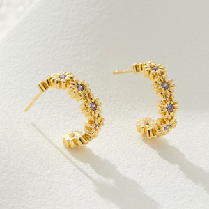 Daisy Flower Hoop Earrings Blue Turquoise S925 <b>Silver</b> <b>Studs</b> Summer Style Fashion Jewelry - Product Image 4