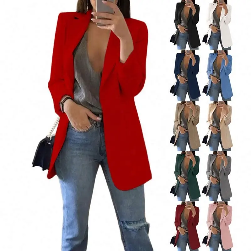 Blazer feminino personalizado 5xl, cor sólida com bolsos, blazers e casacos para mulheres