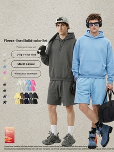 Venta Directa de Fábrica, Conjunto de Sudadera Holgada Informal con Capucha y Pantalones Cortos <span class=keywords><strong>para</strong></span> Hombre, 100% Algodón, 345 g/m², Varios Tamaños, Otoño - Product Image 1