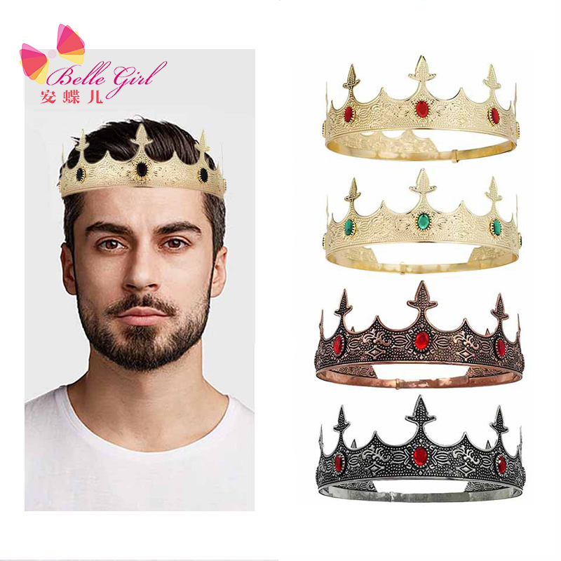 BELLEWORLD mahkota corona rei e rainha cadeira com coroa metal strass coroa ouro rei coroa homens para a festa