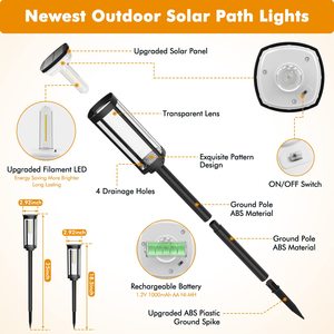 Luces Solares para Caminos, Luces Solares Brillantes para Exteriores, Resistentes al Agua, Luces de Jardín Solares para Césped, Patio y Jardín - Product Image 2