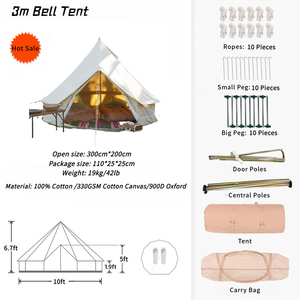 Grande Tenda de Glamping Familiar para 1-2 Pessoas, 330GSM, em Lona de Algodão, Cor Bege, com Bolsa de Transporte - Product Image 2