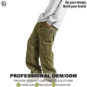 Jeans Cargo <span class=keywords><strong>da</strong></span> <span class=keywords><strong>Uomo</strong></span> Personalizzati in Denim Lavato, Gamba Larga, Multitasche, Stile Streetwear, Vestibilità Comoda, <span class=keywords><strong>Pantaloni</strong></span> alla Moda - Product Image 6