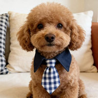 Collier Faux Nœud Papillon Personnalisé Écologique en Coton-Polyester à Carreaux Bleus et Blancs pour Petits Chiens – Vente en Gros
