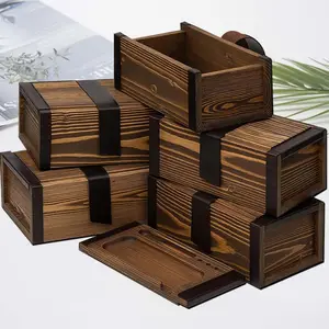 Custom Retro Dark Brown Natural Bamboo Wood Stash Box With Rolling Tray Suitable For Desktop Storage Decoration