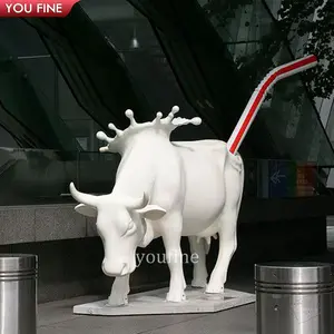 定制商场玻璃纤维树脂创意牛奶雕塑雕像