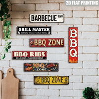Letrero metálico largo con diseño de zona de barbacoa, decoración retro para pared de barbacoa, placa de hojalata para maestros de la parrilla, para patio trasero, cocina