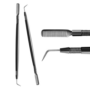 Outil de lifting des cils noir en acier inoxydable, séparateur de cils, peigne, outil de lifting des cils pointu, emballage personnalisé par Bahasa - Product Image 1