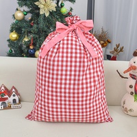 Sac de Noël à carreaux Buffalo personnalisé Sac de Père Noël Kaki Check Drawstring Gift White Large Cotton Santa Sack
