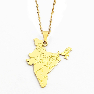Inde <span class=keywords><strong>Carte</strong></span> Pendentif Collier Joyas De Plata Bijoux En Acier Inoxydable Plaqué Or Gravé Lettre <span class=keywords><strong>Carte</strong></span> De L'inde Collier Joyeria - Product Image 1