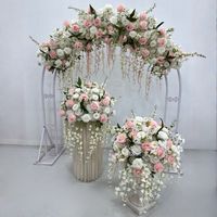 Premium putih Lily dari lembah campuran bunga mawar sutra bola buatan 50cm hiasan Tengah untuk acara pernikahan jamuan dekorasi meja