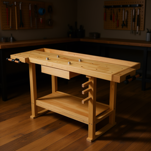 Conjunto de banco de trabajo de madera de 55 pulgadas con estante y cajón para taller y uso doméstico - Product Image 2