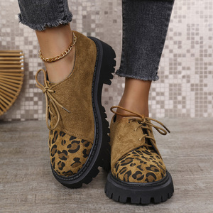 British Style Large Size Lace-up Low-top Shoes for Women Autumn Fashion Leopard Thick Sole Block Heel - Product Image 3