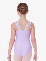 Leotardo de Ballet morado claro para niñas, sin mangas, alto elástico, encaje, hombro, entrenamiento de baile, rendimiento y traje de práctica