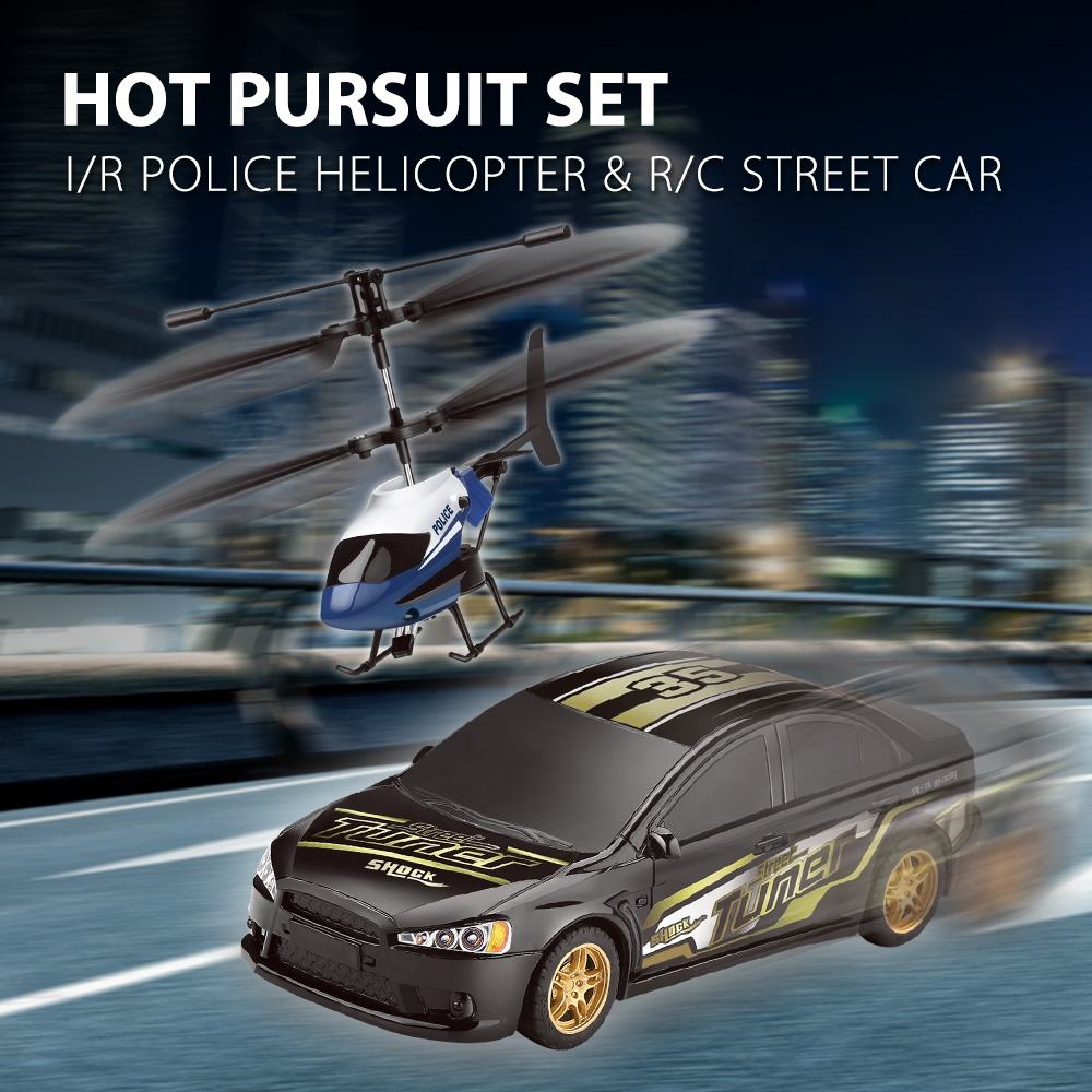 Remote Control Helicopter Car Toys Set Kids Police Set for Kids Police RC  Helicopter and IR Street Car Race Car Vehicle for Kid
