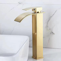 Robinet de lavabo monotrou doré, mitigeur eau chaude et froide pour meuble de salle de bain, évier blanc sur comptoir, en laiton