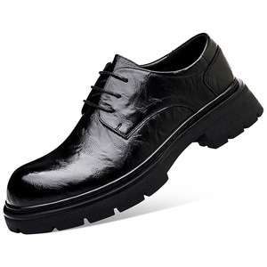 Chaussures Derby en cuir pour hommes, semelle épaisse, talon bas rembourré, chaussures habillées formelles pour mariage, chaussures décontractées - Product Image 4
