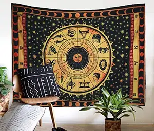 Tapijt Muur Decor, Astrologische Zon Maan Tapijt Muur Opknoping, Horoscoop Psychedelische Wandtapijten Wall Art