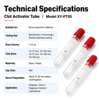 Tube de prélèvement sanguin sous vide en verre pour animaux, avec bouchon rouge et activateur de coagulation, 1 ml à 10 ml, pour une coagulation rapide du sang animal