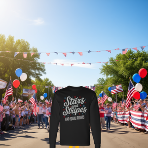 T-shirt a maniche lunghe con stelle e strisce Equal Rights, design patriottico, girocollo, unisex - Product Image 3