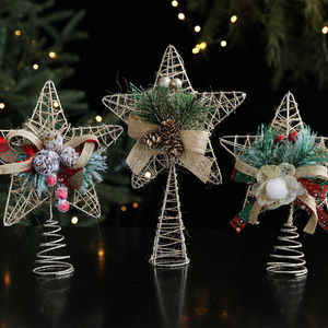 LINGKAI Rattan Woven Christmas <b>Tree</b> <b>Topper</b> Star with Pinecone Bow Rustic Tabletop <b>Xmas</b> <b>Tree</b> Top Star Ornament - Product Image 2