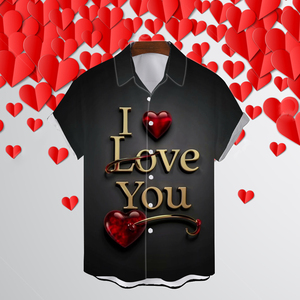 Camiseta de Manga Corta con Botones y Estampado de Transferencia Térmica con Diseño de Corazón 3D Te Amo de MARKAKRALI para Hombre, Secado Rápido, Romántica para el Día de San Valentín - Product Image 2