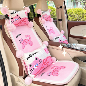 Ensemble de coussins de siège de voiture à thème chat mignon, en peluche extra douce, antidérapant pour l'hiver, avec bordure décorative, 3-4 pièces - Product Image 1