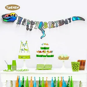 YACHEN Wall Hanging Birthday Party Supplies Creative Dinosaur Happy Birthday Banner for Kids Birthday Party Decoration