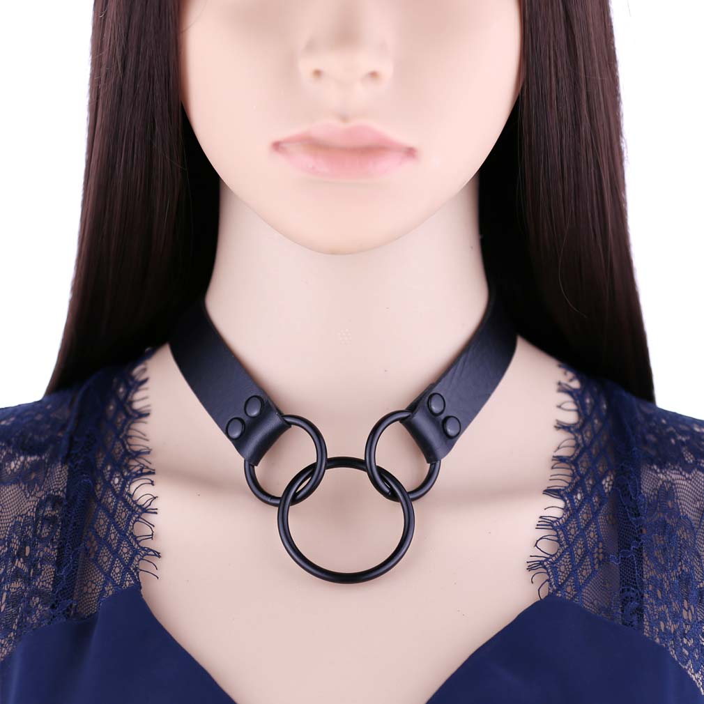 Goth Leather Black Choker Sexy Women Metal O Ring Collar Bondage Necklace