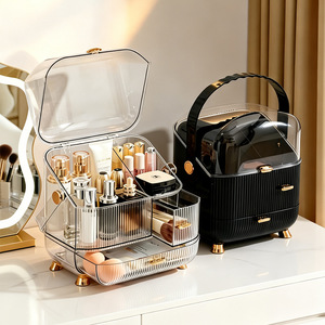 Portable Cosmetic Storage <b>Box</b> Large Capacity Desktop <b>Makeup</b> Case Dustproof Skincare Organizer Rectangle Standing Type - Product Image 3