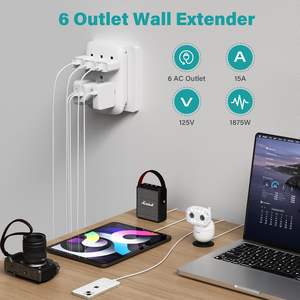 Multiprise murale 6 prises avec protection contre les surtensions, lot de 2, adaptateur multiprise 3 broches avec indicateur lumineux - Product Image 4