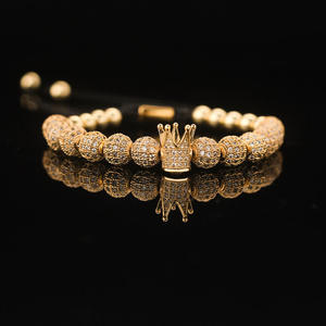 Bracelet en acier inoxydable plaqué or 18 carats tressé à la main pour homme, motif ananas perlé, vente en gros de luxe - Product Image 6