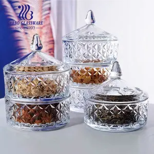 Garbo High-Quality Engraved Design Crystal 3-Layer Glass Candy Jars Set for Home Decoration Decor Glass Candy Jar Candy Pot
