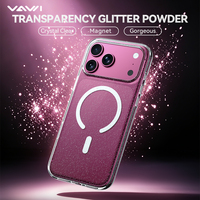 VAWI B470 Coque de protection magnétique transparente en cristal IMD personnalisée de luxe avec paillettes pour iPhone 18 17 Pro Max