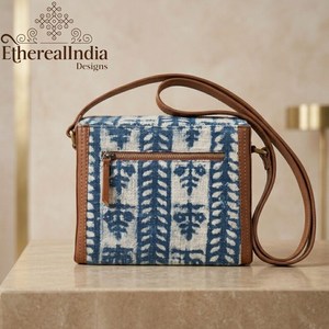 Handmade Eco Friendly Indigo Block Print Clutch with Zipper Closure and Two Shoulder Straps Cotton <b>Rug</b> <b>Boho</b> Purse - Product Image 2
