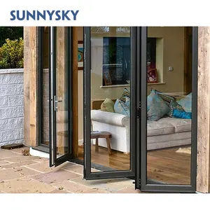 Sunnysky Design 12 Voet Luchtdichtheid Aluminium Gehard Glas Patio Accordeon Vouwdeuren