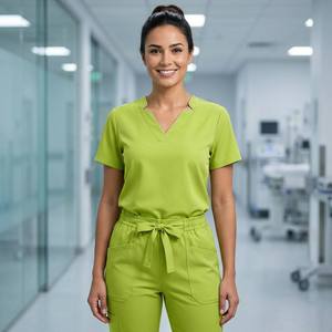 Fashionable V-Neck Short Sleeve Medical <b>Scrubs</b> <b>Set</b> Multi-pocket Jogger Pants Hospital <b>Scrub</b> Suit <b>Set</b> - Product Image 1