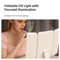 Miroir cosmétique LED lumineux de voyage pliable à double face avec écran tactile rechargeable de type C 2X/5X 3 couleurs LED pour utilisation sur le bureau