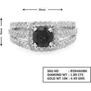 Bague de fiançailles Black Diamond Halo 1,89 carats de diamant rond en or blanc 10K, diamant naturel, bijoux fins pour femmes - Product Image 5