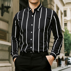 Camisa de Moda para Hombre, Estilo Casual, a Rayas, Antibolitas, con Botones, para Oficina o Calle, con Bolsillo - Product Image 2