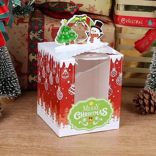 Boîtes à biscuits de Noël personnalisées boîte-cadeau de bonbons Cupcake avec fenêtre contenants de biscuits alimentaires pour offrir des cadeaux de Noël