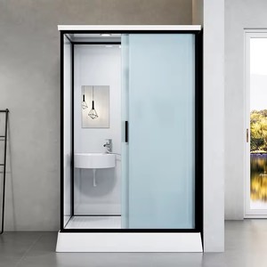 Partición deslizante de puerta de vidrio para cuarto de ducha de una línea, estilo abierto, baño seco y húmedo, separación húmeda con un panel fijo y móvil - Product Image 3