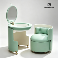 Table de maquillage moderne de luxe légère en cuir PU pliable avec miroir rond, gain de place, pour chambre d'hôtel et appartement