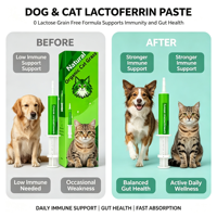 Pâte de lactoferrine pour chiens et chats, soutient l'immunité et la santé intestinale, sans lactose, sans céréales, absorption rapide, complément alimentaire pour animaux de compagnie, OEM