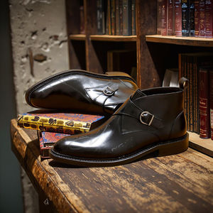 Chaussures d'hiver personnalisées de style britannique, bottes Chelsea pour hommes, chaussures habillées en cuir véritable sculpté, boucle de ceinture, bottes à la cheville pour hommes - Product Image 2