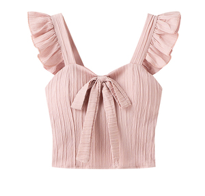 Moda de Verano, Año Nuevo 2024, Diseño Dulce, Chaleco de Color Sólido para Mujer, Camisola <span class=keywords><strong>con</strong></span> <span class=keywords><strong>Volantes</strong></span>, Tops sin Mangas - Product Image 5